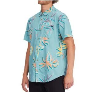 Billabong Sundays Floral Blue Tropical Short Sleeve Button Up Shirt